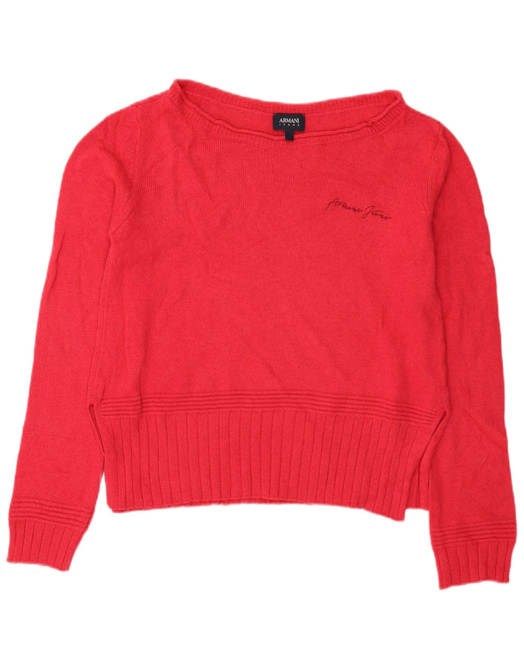 Armani Jeans Dame Crop Boat Neck Jumper Sweater UK 14 Medium Pink