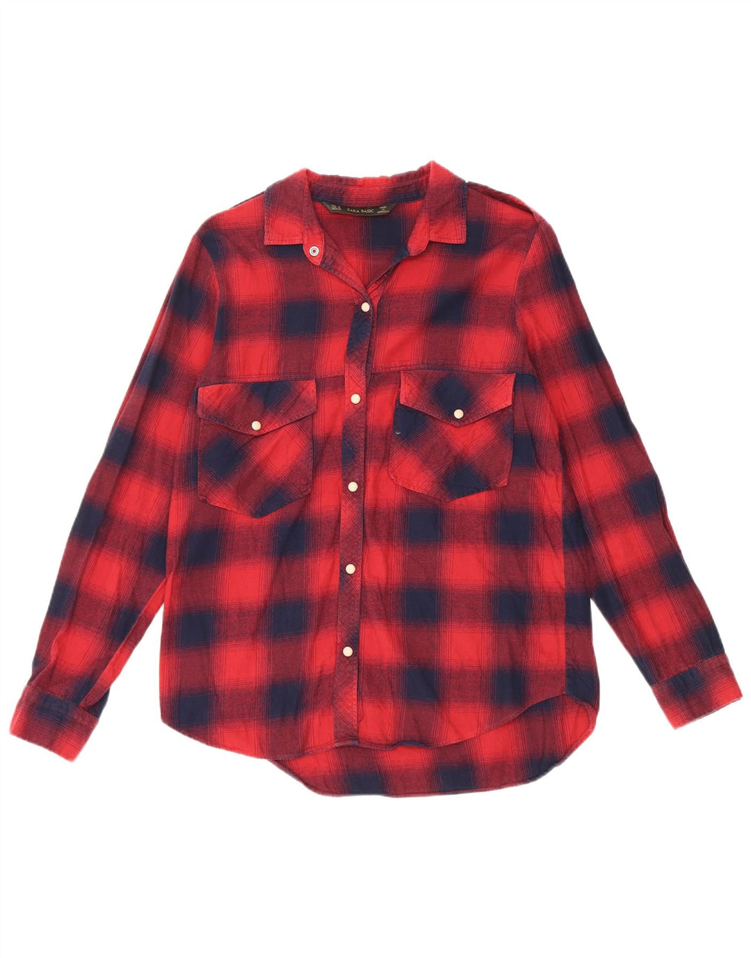 Zara Dame Military Flannel Shirt UK 12 Medium Red Check