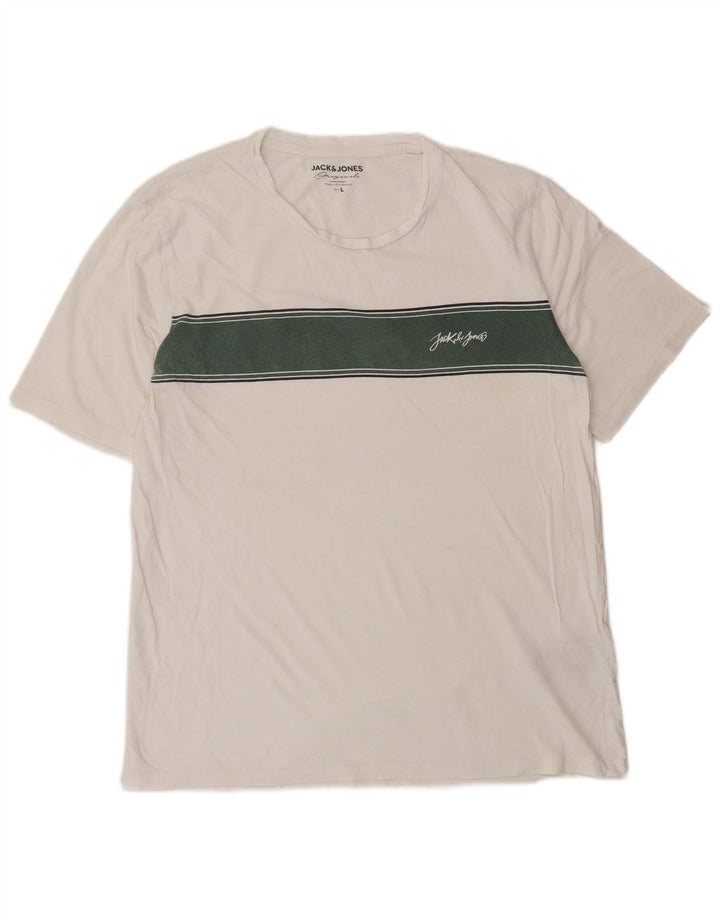Jack & Jones Herre T-shirt Top Stor hvid stribet bomuld