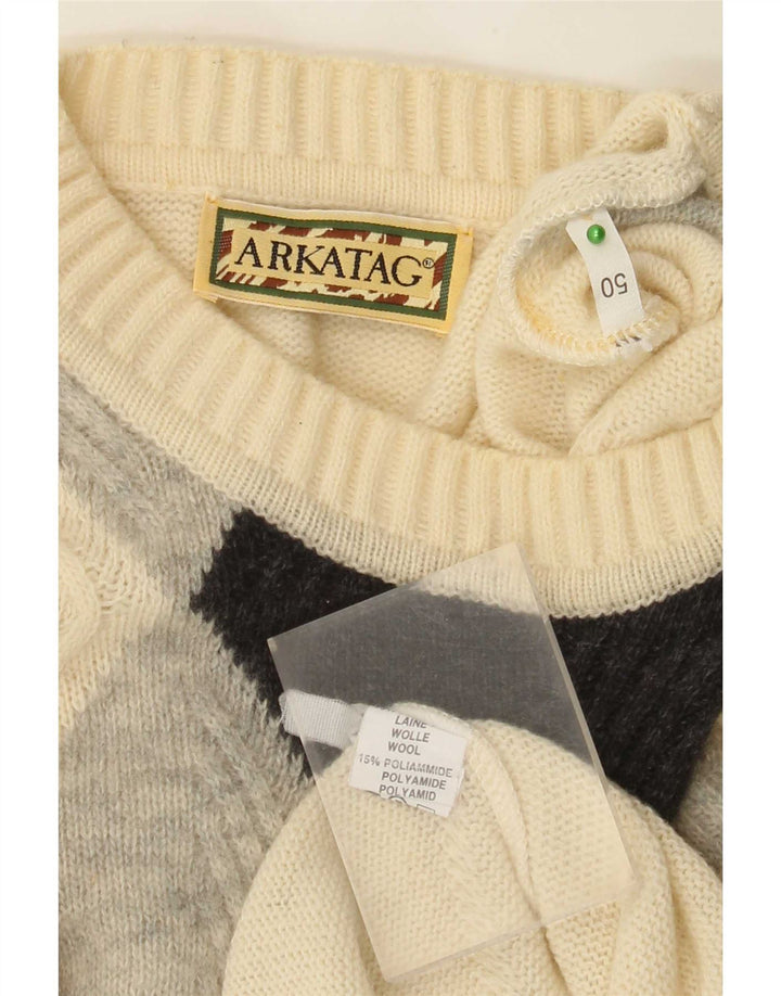 Vintage herre sweater med rund hals IT 50 Medium Off White Argyle/diamant