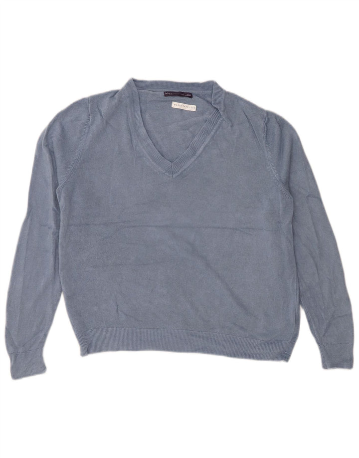 MARKS & SPENCER Dame Crop V-hals sweater UK 14 Medium Blue