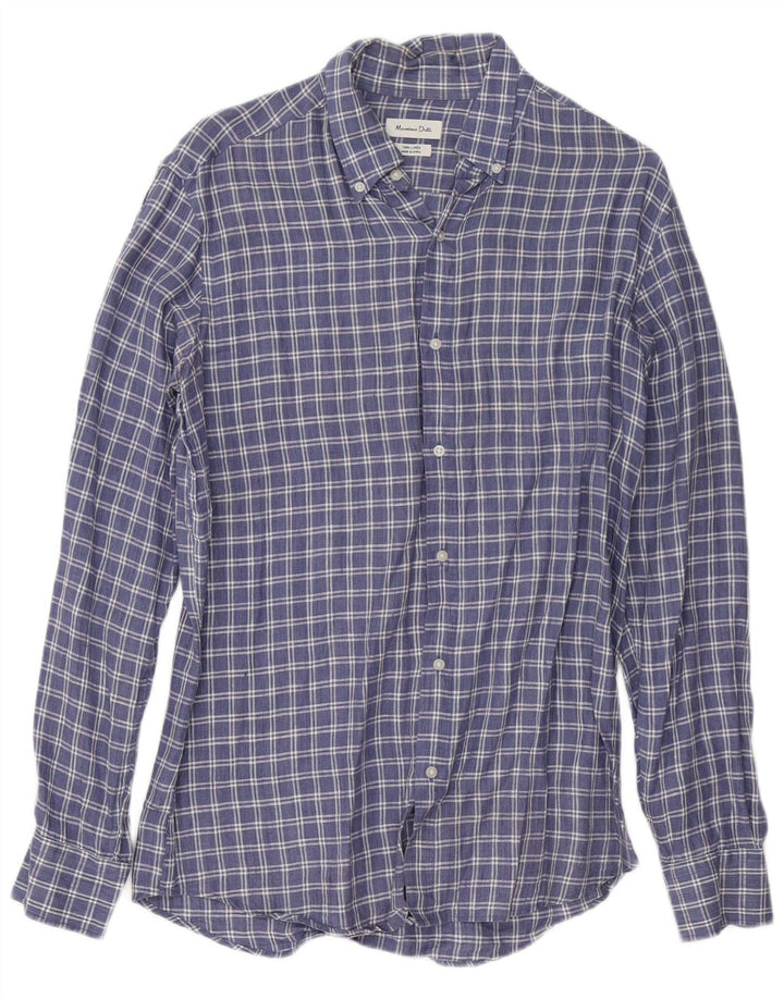 Massimo Dutti herreskjorte mellemblå ternet hør