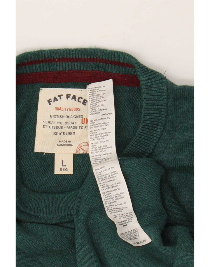 Fat Face Herre Regular Fit Crew Neck Jumper Sweater Stor grøn bomuld