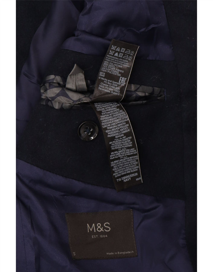 Marks & Spencer Herre Overfrakke UK 36 Small Navy Blue Polyester