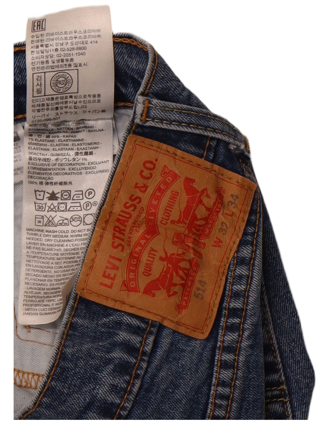 Levi's Herre 514 Straight Jeans W32 L34 Blå Bomuld