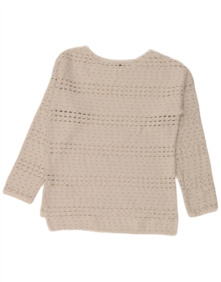 Massimo Dutti Dame Hæklet Boat Neck Jumper Sweater UK 14 Medium White