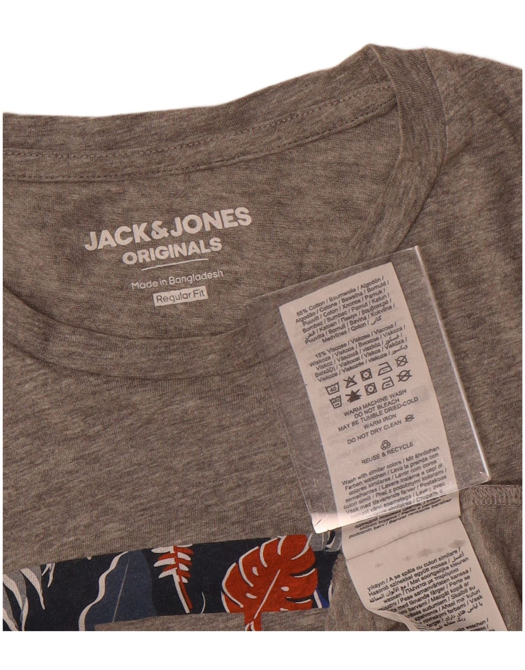 Jack & Jones Herre Regular Fit Grafisk T-Shirt Top Stor Grå Bomuld