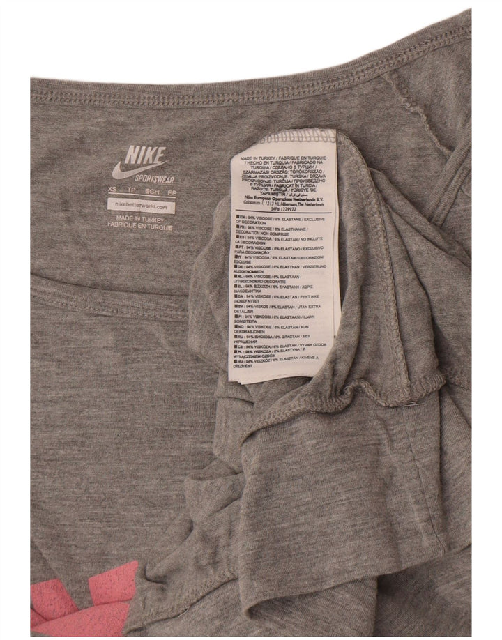 Nike Dame Grafisk Top Langærmet UK 6 XS Grå Viscose
