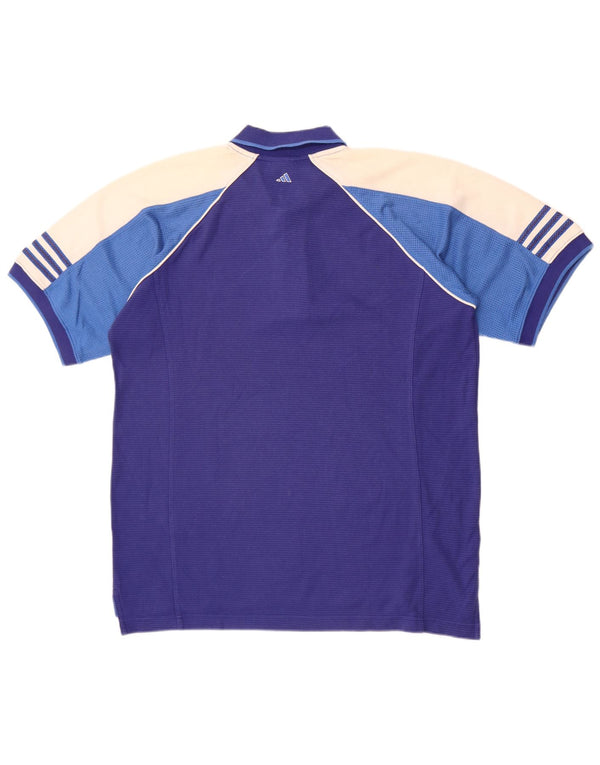 Adidas Polo Shirt til mænd UK 42/44 Large Blue Colourblock Bomuld