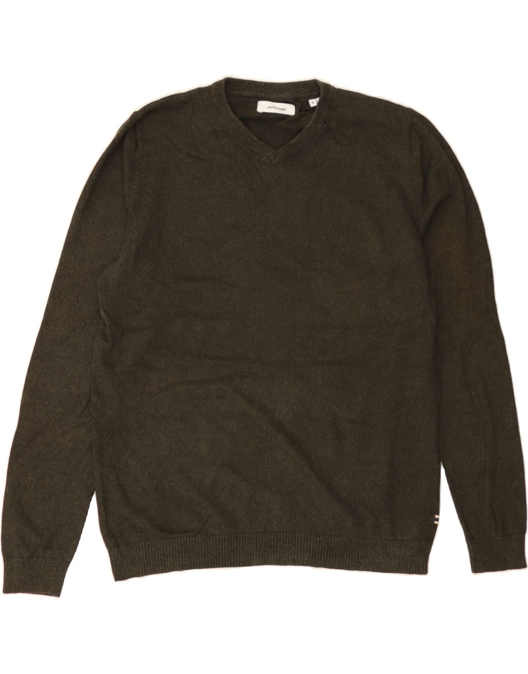 JACK & JONES Mens V-Neck Jumper Sweater Medium Khaki Cotton Vintage Jack & Jones and Second-Hand Jack & Jones from Messina Hembry 