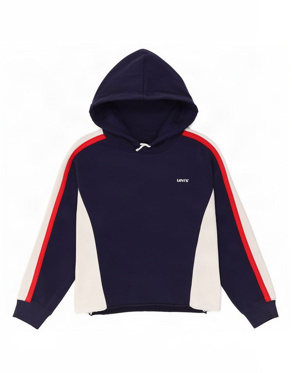 Levi's Womens Crop Hoodie Jumper UK 14 Medium Navy Blue Colourblock Cotton