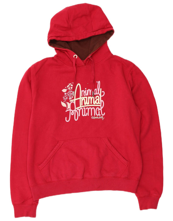 Animal Dame Grafisk Hoodie Jumper UK 16 Large Red Bomuld