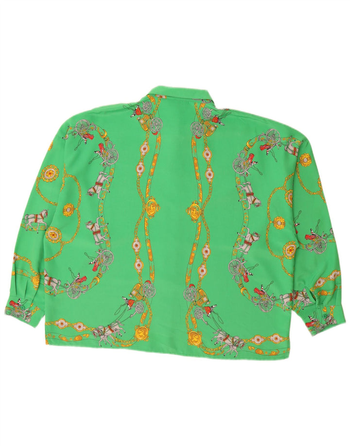 Stefanel Dame abstrakt mønster Oversized skjorte bluse UK 16 Large Green
