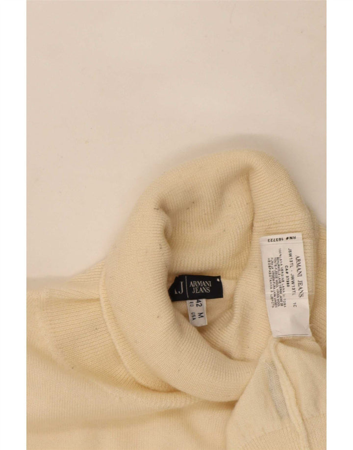 Armani Jeans Dame Roll Neck Jumper Sweater UK 12 Medium Beige Uld