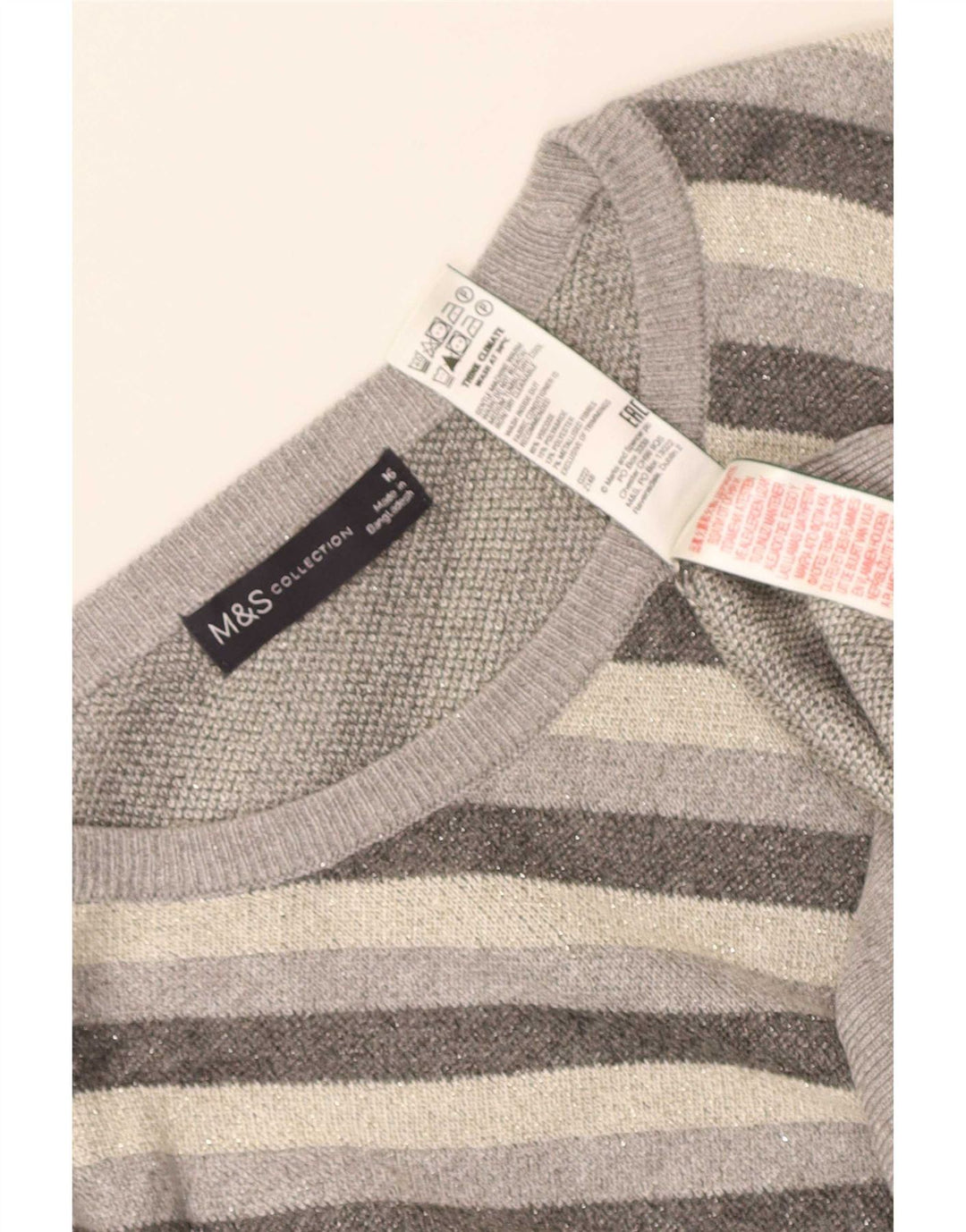 Marks & Spencer Dame Boat Neck Jumper Sweater UK 16 Stor Gråstribet