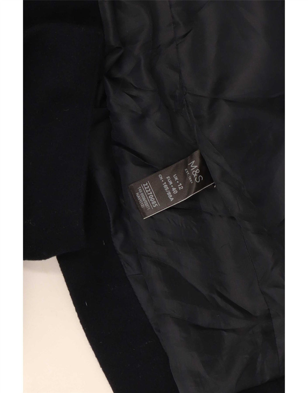 Zara Dame Overfrakke UK 12 Medium Navy Blue Uld