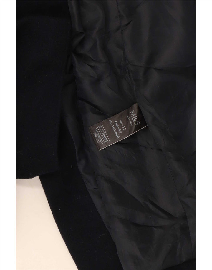 Zara Dame Overfrakke UK 12 Medium Navy Blue Uld
