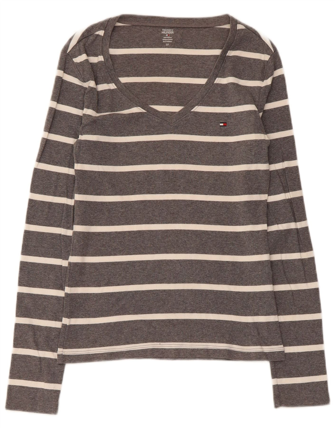 Tommy Hilfiger Dame Top Langærmet UK 8 Lille Grå Stribet Bomuld