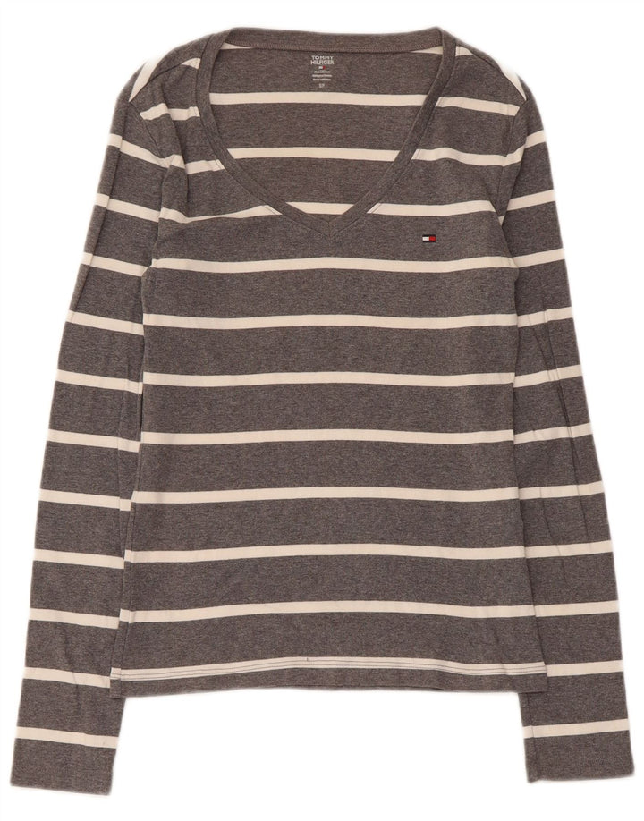 Tommy Hilfiger Dame Top Langærmet UK 8 Lille Grå Stribet Bomuld