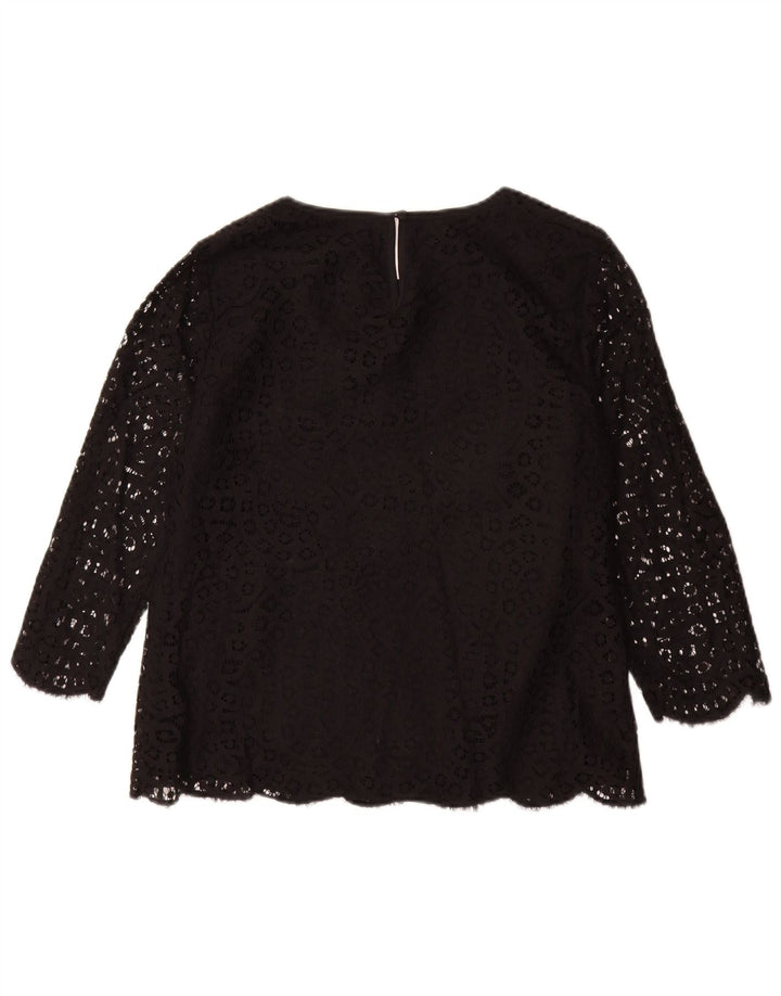 J. CREW Dame 3/4-ærmet bluse top US 8 Mellem sort blomstret bomuld