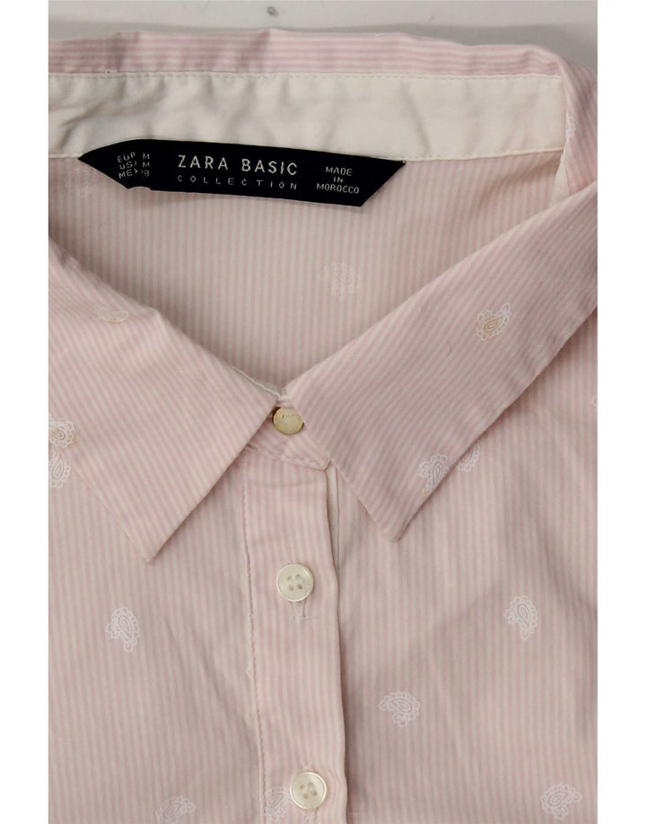 Zara Dame Langærmet Pullover Shirt UK 12 Medium Pink Paisley Cotton