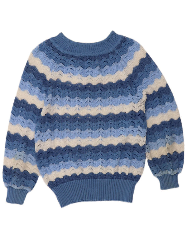 Vintage Dame Boat Neck Jumper Sweater UK 12 Mellem blå stribet