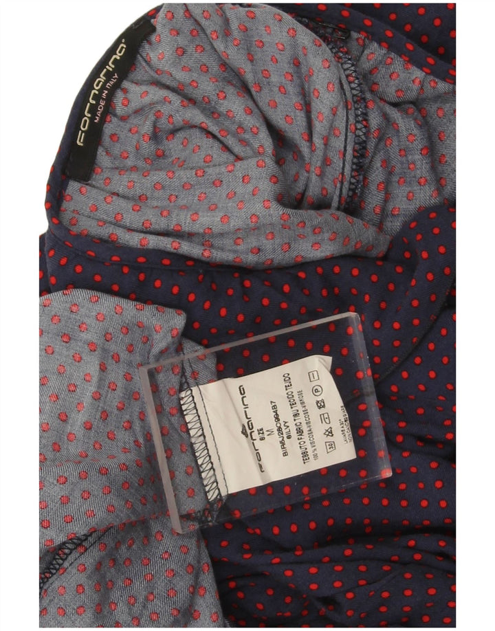 Fornarina Dame Bluse Top UK 14 Medium Navy Blue Spotted Retro