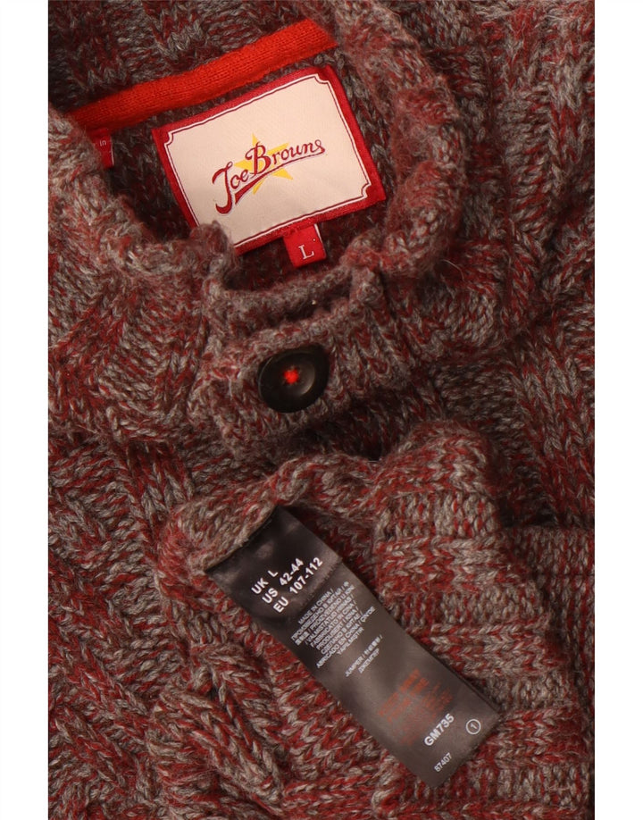 Joe Browns Herre Button Neck Jumper Sweater Large Maroon Flecked Acryl