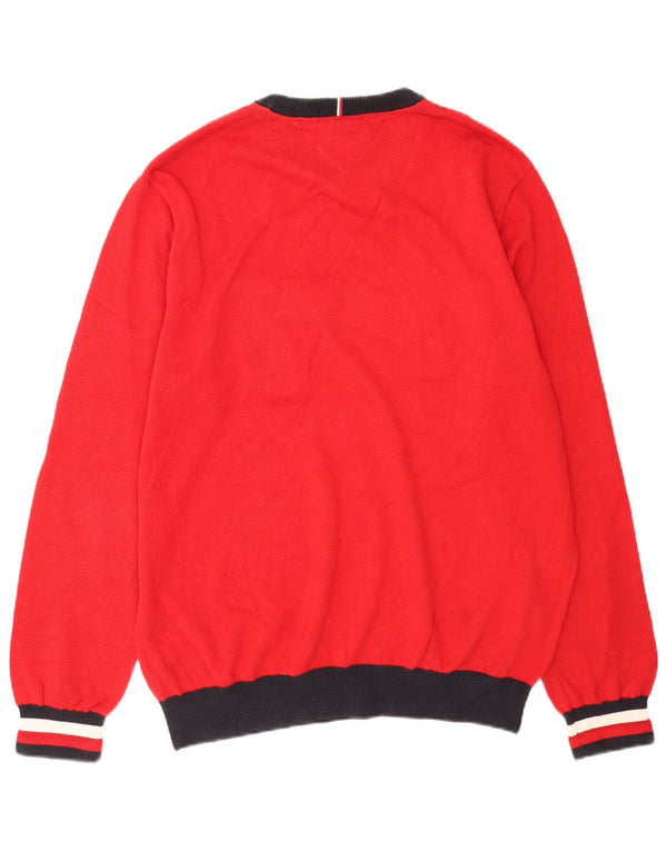 Tommy Hilfiger Herre Grafisk Crew Neck Jumper Sweater XL Rød Colourblock