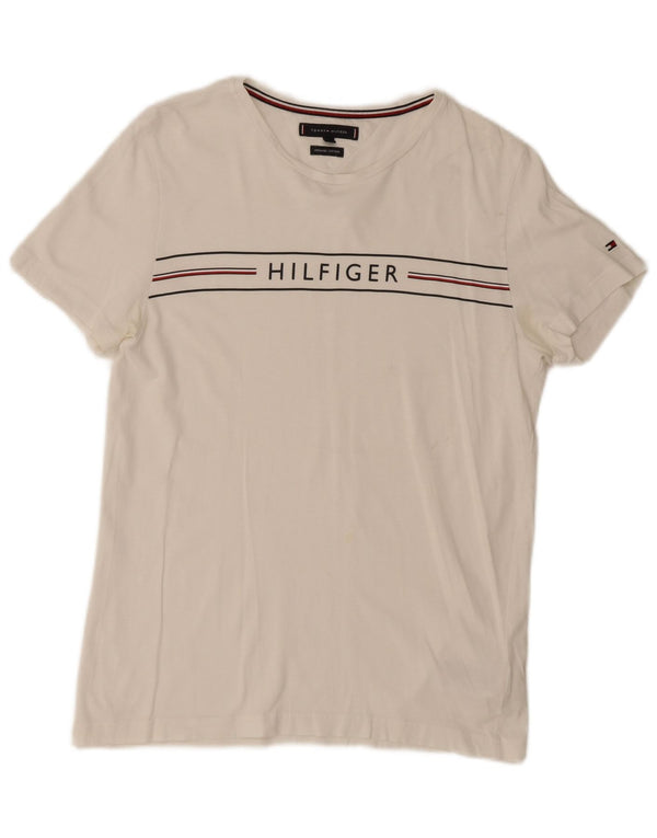 Tommy Hilfiger Herre grafisk T-shirt Top Medium Hvid Bomuld