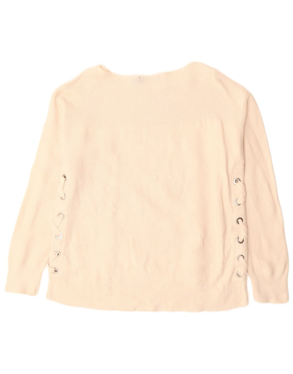 RALPH LAUREN Dame Boat Neck Jumper Sweater UK 12 Medium Beige Bomuld