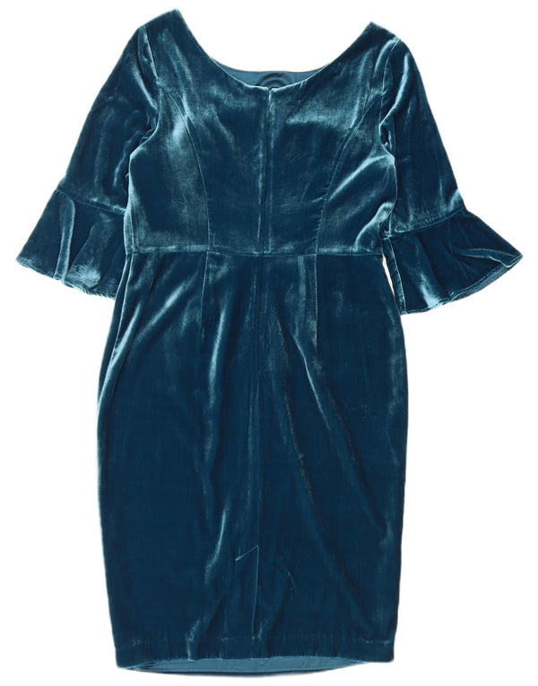 Boden Dame 3/4 ærmet Velour Skede Kjole UK 12 Medium Blue Viscose
