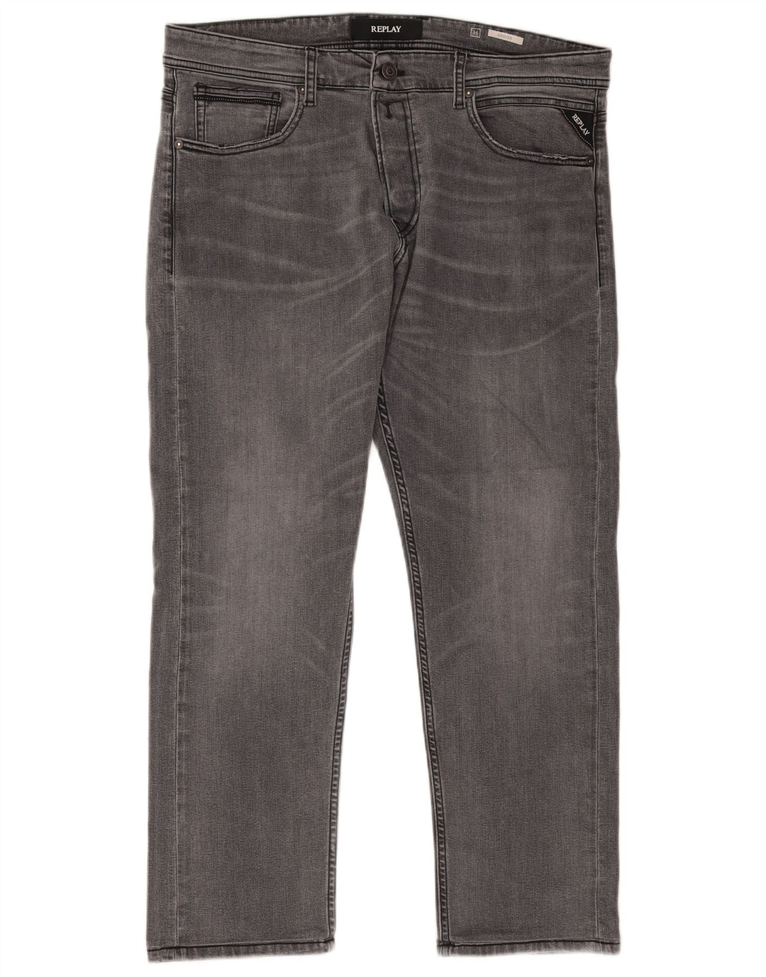 Replay Herre Grover Straight Jeans W34 L27 Grå Bomuld