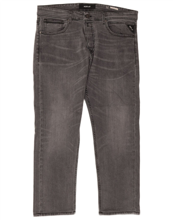 Replay Herre Grover Straight Jeans W34 L27 Grå Bomuld