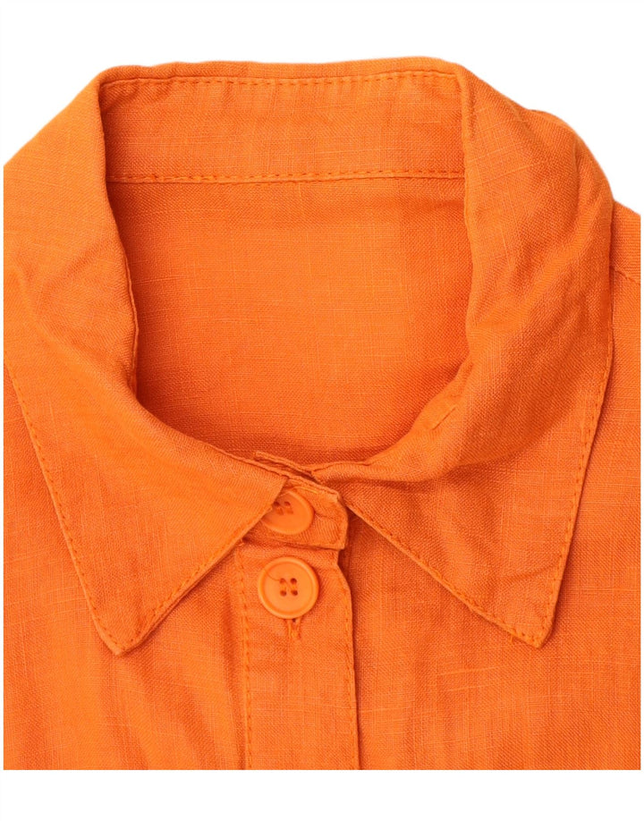 VINTAGE kortærmet skjorte til kvinder UK 12 Medium Orange Linen