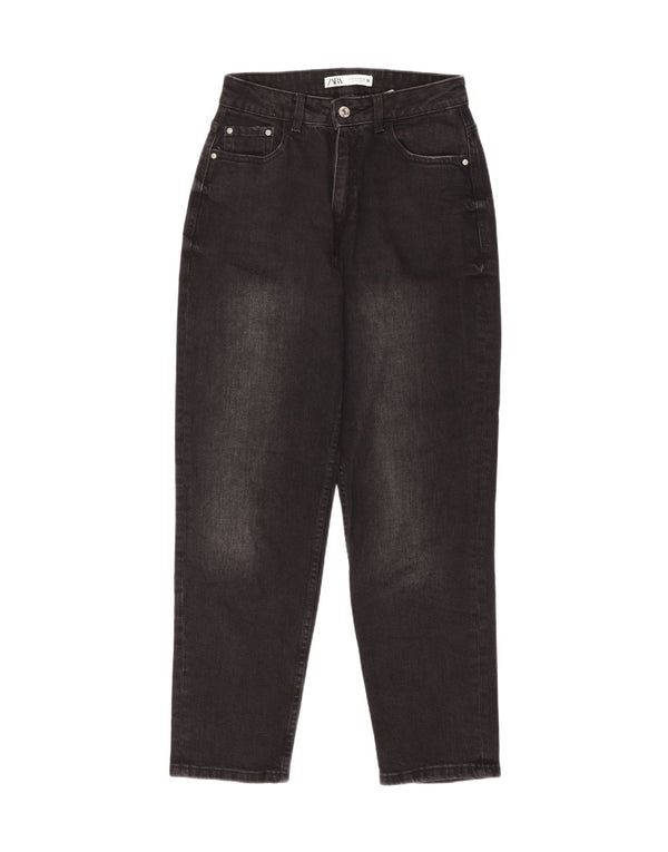 Zara Womens High Waist Tapered Jeans EU 36 XS W26 L28 Black Cotton