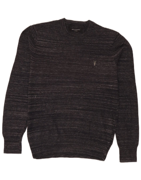 All Saints Herre sweater med rund hals XS Grå Flecked Bomuld