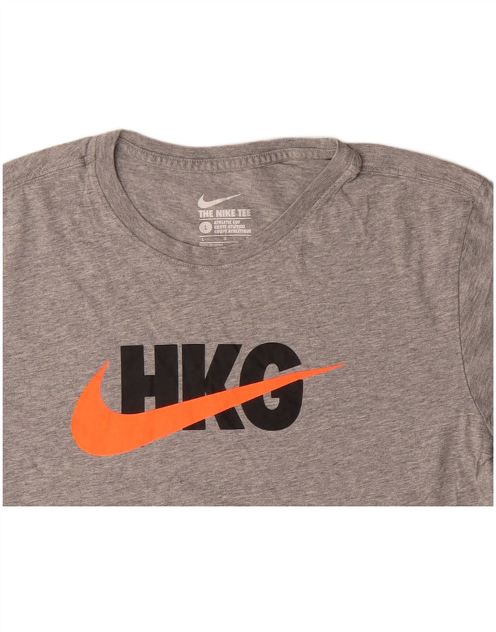 NIKE Dame atletisk snit grafisk T-shirt top UK 14 stor grå bomuld
