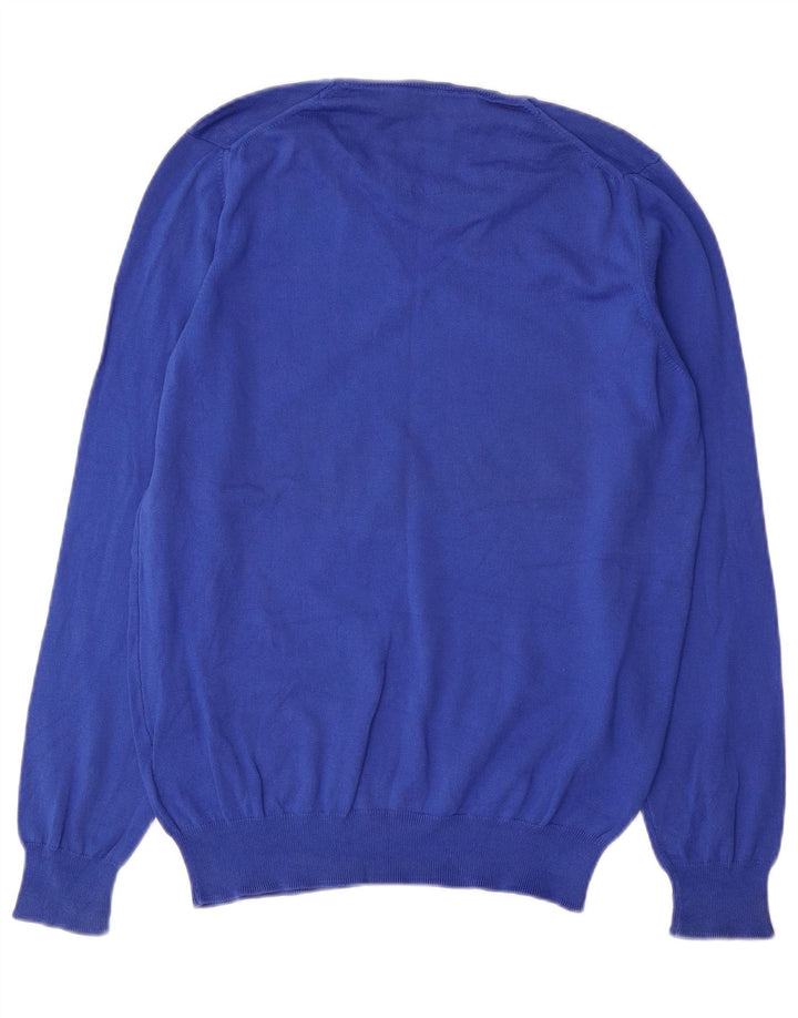 Zara Herre V-hals sweater mellemblå bomuld