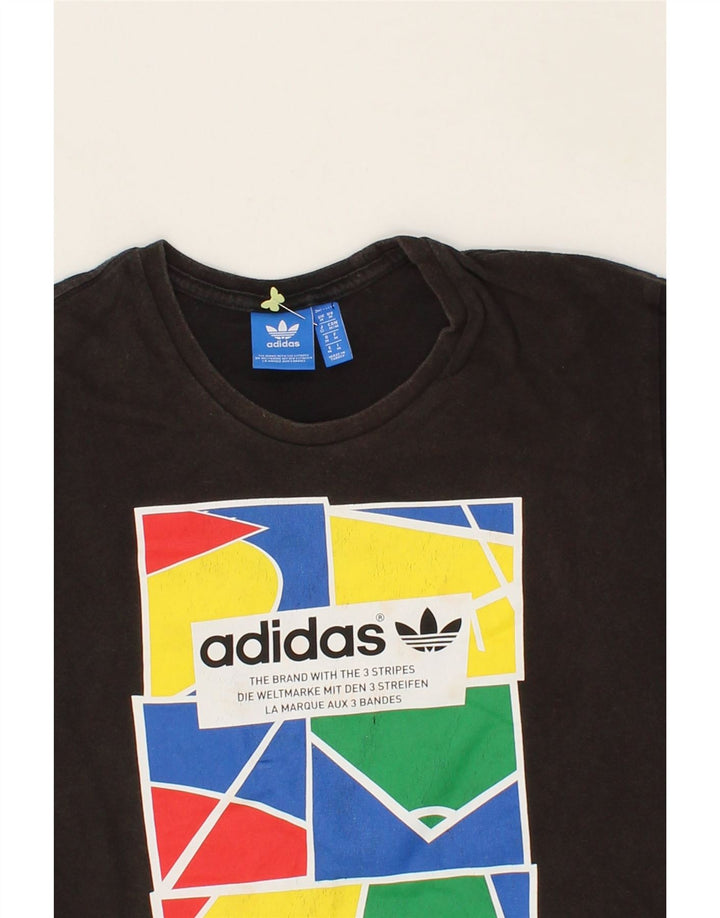 ADIDAS Womens Graphic T-Shirt Top UK 12 Medium Black Vintage Adidas and Second-Hand Adidas from Messina Hembry 