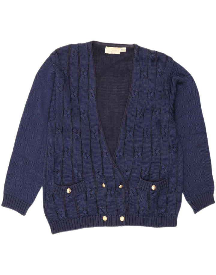 Vintage dame dobbeltradet cardigan sweater EU 42/44 Large Navy Blue