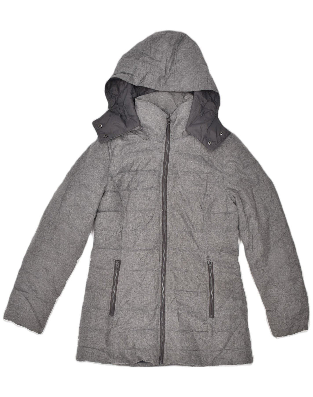 NAUTICA Womens Hooded Padded Jacket UK 14 Medium Grey Polyester | Vintage | Thrift | Second-Hand | Used Clothing | Messina Hembry 