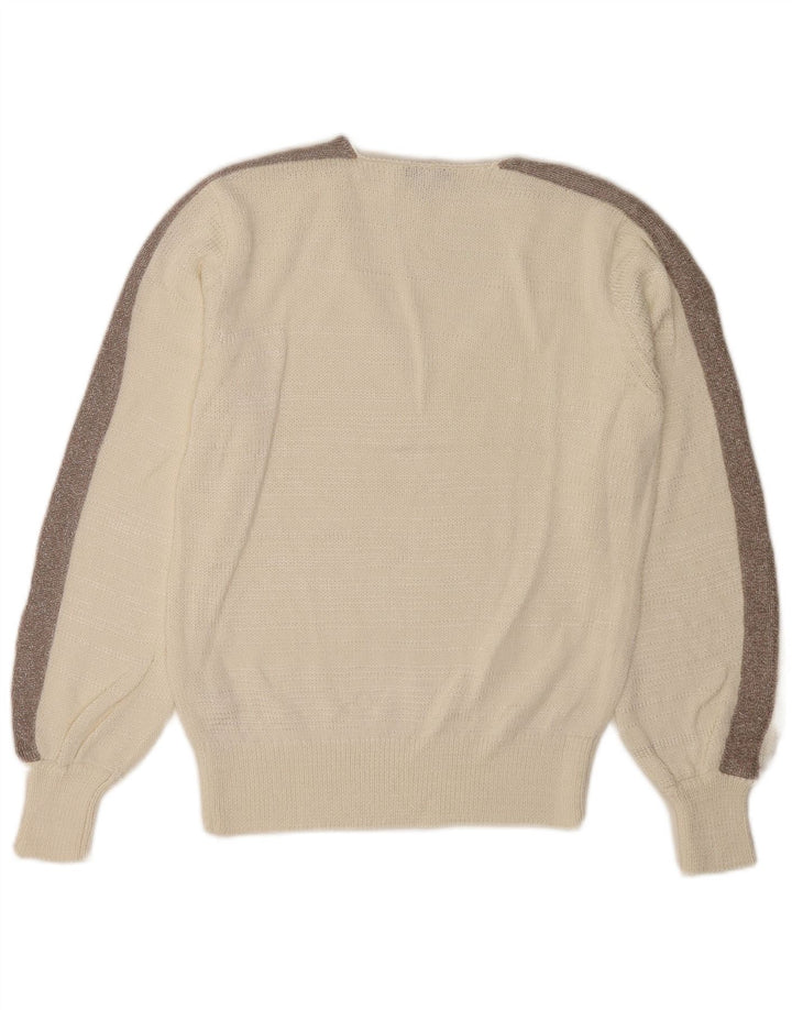 Reiss Dame V-hals sweater UK 12 Medium White Colourblock