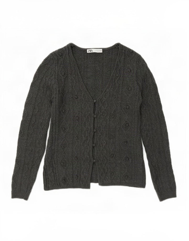 Zara Dame Cardigan Sweater UK 14 Large Grå