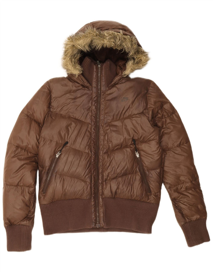 Nike polstret hættejakke til kvinder UK 12/14 medium brun nylon