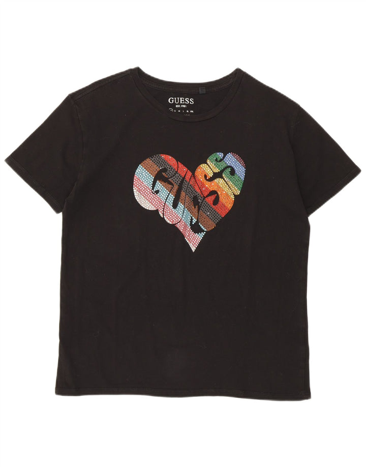 Guess Kvinder Oversized grafisk T-shirt Top UK 6 XS Sort