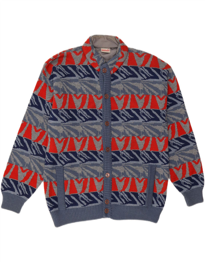 Settebello Herre Cardigan Sweater Stor Blå Geometrisk Uld