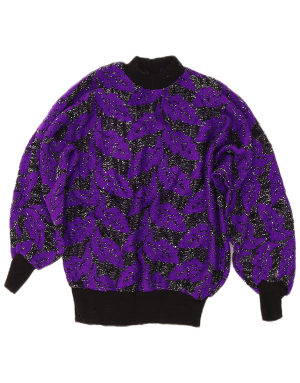 VINTAGE Dame Turtle Neck Sweater UK 8 Small Purple Colourblock