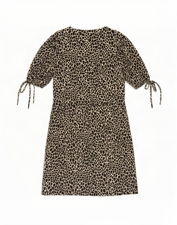 Topshop Womens Shift Dress UK 10 Small Black Animal Print Bomuld