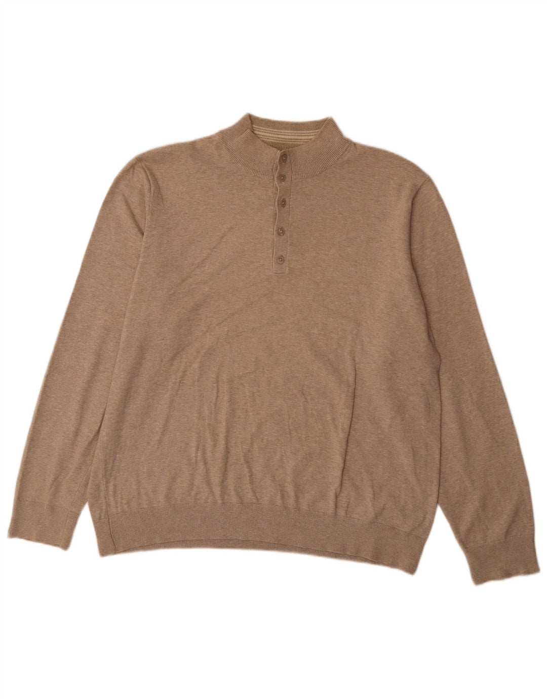 Marks & Spencer Herre Blue Harbor Button Neck Sweater XL Beige